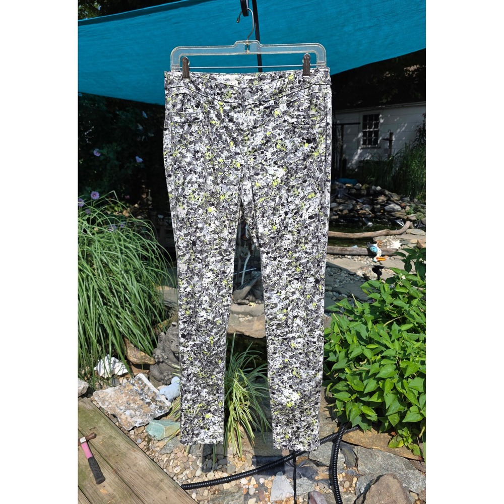 Simply Vera Vera Wang Skinny Pants Abstract Splatter Print Neon Lime Black Size4
